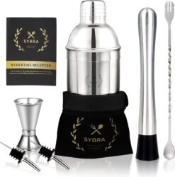 Sybra Cocktail Shaker Set - 6 Delig - Cocktail Shaker 750ML - Cocktail Boek - Roestvrijstaal - Geschenkverpakking - Opbergzakje -Skimask 1184x1200 3