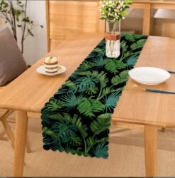 De Groen Home Bedrukt Velvet Textiel Tafelloper - Palmbladeren- Runner 45x135cm - Tafel Decoratie Woonkamer -Skimask 1185x1200 15