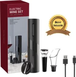 GØDLY® Elektrische Kurkentrekker Set - Wijnset - Wijnopener - Wijn Accessoires - Flessenopener - Kurkentrekker– Wijnstopper - Wijnfles Opener - Oplaadbaar Met Bijgeleverde Kabel