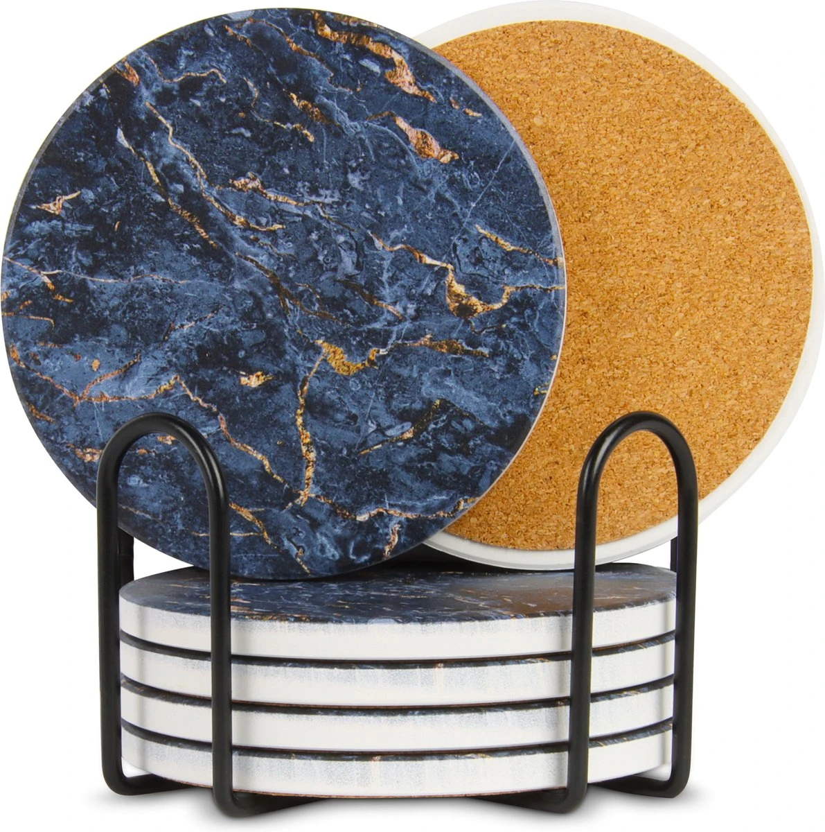 Castagnola Keramische Onderzetters Met Houder – Onderzetters Voor Glazen – Onderzetters Design – Onderzettersset – Drink Onderzetters – Keramisch – Kurk – Set Van 6 – Blauw/Goud 3 Castagnola Keramische Onderzetters Met Houder – Onderzetters Voor Glazen – Onderzetters Design – Onderzettersset – Drink Onderzetters – Keramisch – Kurk – Set Van 6 – Blauw/Goud