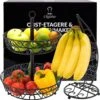 Chefarone Fruit Etagère Met Bananenstandaard - Fruitmand Metaal - Bananenhouder - Fruitschaal 2 Laags - Groentemand - Zwart -Skimask 1192x1200 17