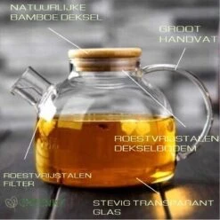 GREENKY Glazen Theepot Met Filter En Bamboe Deksel- Theekan - Duurzaam - Filter - Theehouder - Theeglas - Fruitkan - Schenkkan - Teapot - 1Liter - 1000ml -Skimask 1193x1200 17