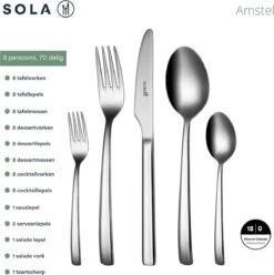 Sola Bestekset Amstel - Economy - 8 Persoons - 70 Delig - Zilver Chroomstaal 18/0 - RVS -Skimask 1193x1200 3