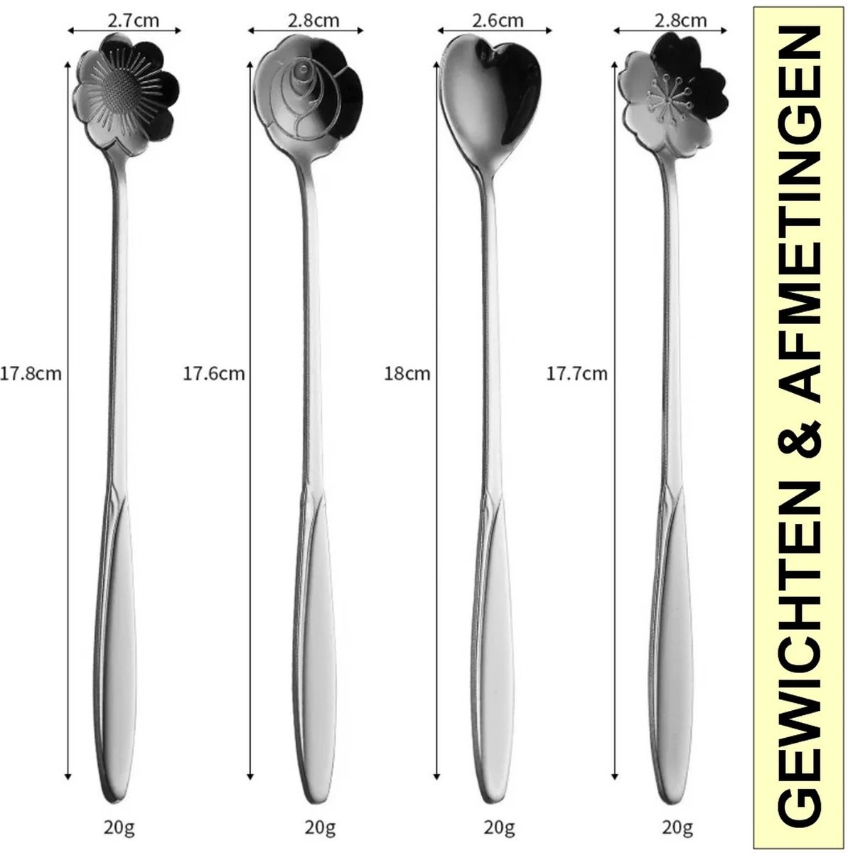 Fako Bijoux® - 8 Lange Lepels Bloem Motief - Latte Macchiato - Longdrink - Cocktail - Dessert - IJs - Koffie - Goud - 8 Stuks - Bewaarzakje 4 Fako Bijoux® - 8 Lange Lepels Bloem Motief - Latte Macchiato - Longdrink - Cocktail - Dessert - IJs - Koffie - Goud - 8 Stuks - Bewaarzakje - Afbeelding 2