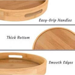 OMID HOME® Bamboe Dienblad Rond - Ø30 Cm - Rond Koffie / Thee Dienblad - Dienblad Met Handvatten - Bamboe Hout - 30 X 30 X 5 Cm -Skimask 1194x1200 24