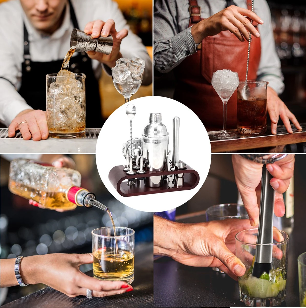 Monroc Cocktailset- Cocktailshaker-Cocktail Set- 12 Delig-Maatbeker-Ijstang- 6 Monroc Cocktailset- Cocktailshaker-Cocktail Set- 12 Delig-Maatbeker-Ijstang- - Afbeelding 4