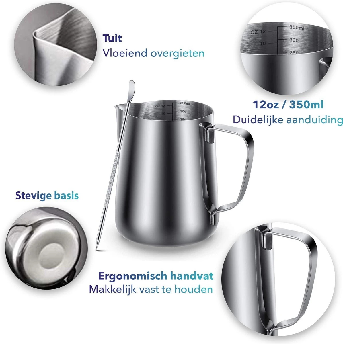 Qualitá® Melkkan Met Art Pen - Barista Melkkannetje - 350 ML - Melkopschuimkannen 4 Qualitá® Melkkan Met Art Pen - Barista Melkkannetje - 350 ML - Melkopschuimkannen - Afbeelding 2