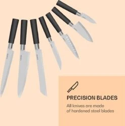 Klarstein Kitano 8-delige Messenset Met Blok - 7 Precisie Messen - Lemmeten Van Roestvrij Staal - Japans Design -Skimask 1197x1200 3