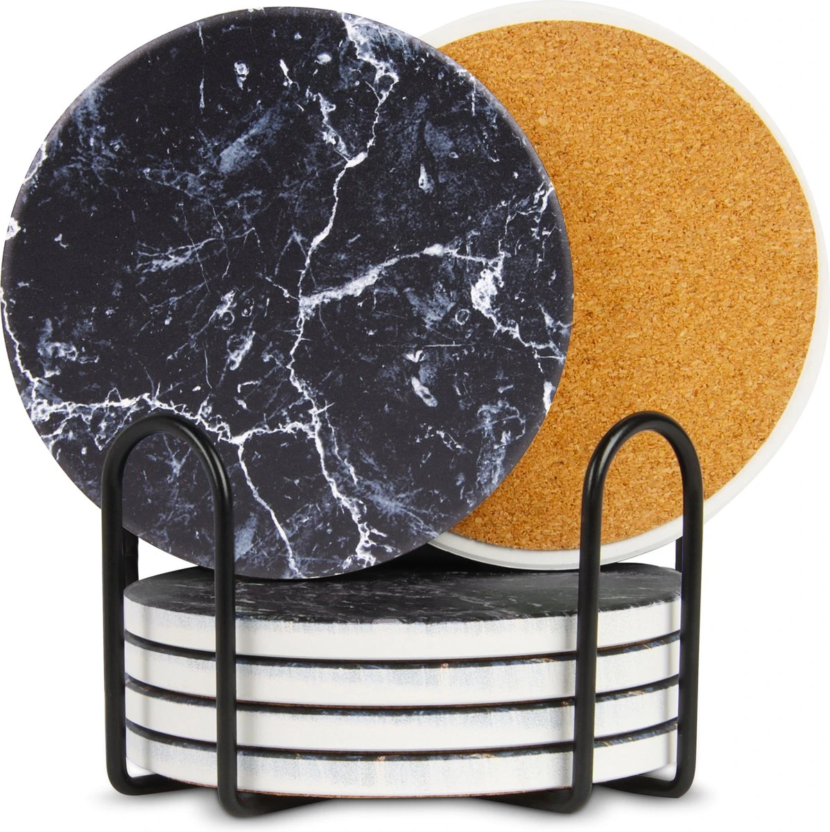 Castagnola Keramische Onderzetters Met Houder – Onderzetters Voor Glazen – Onderzetters Design – Onderzettersset – Drink Onderzetters – Keramisch – Kurk – Set Van 6 – Grijs/Zwart 3 Castagnola Keramische Onderzetters Met Houder – Onderzetters Voor Glazen – Onderzetters Design – Onderzettersset – Drink Onderzetters – Keramisch – Kurk – Set Van 6 – Grijs/Zwart