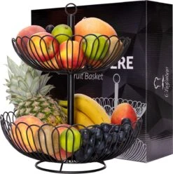 Chefarone Fruit Etagère 2 Laags - Fruitmand Metaal - Fruitschaal - Groentemand - Opberger - Zwart -Skimask 1197x1200 49