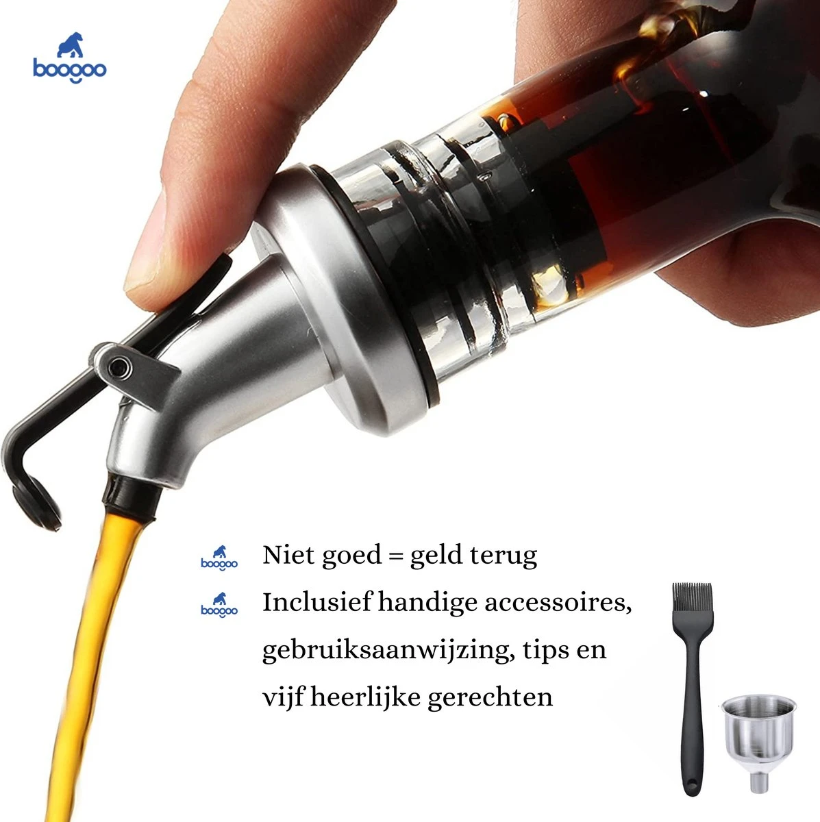 BooGoo® - RVS Oliefles Deluxe - Oliefles Met Schenktuit En Accessoires - Olijfolie Fles - Olie Fles Glas 5 BooGoo® - RVS Oliefles Deluxe - Oliefles Met Schenktuit En Accessoires - Olijfolie Fles - Olie Fles Glas - Afbeelding 3