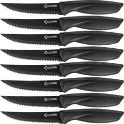 Lekro Steakmessen – 8-delige Steakmessenset – Vaatwasserbestendig - RVS - Zwart