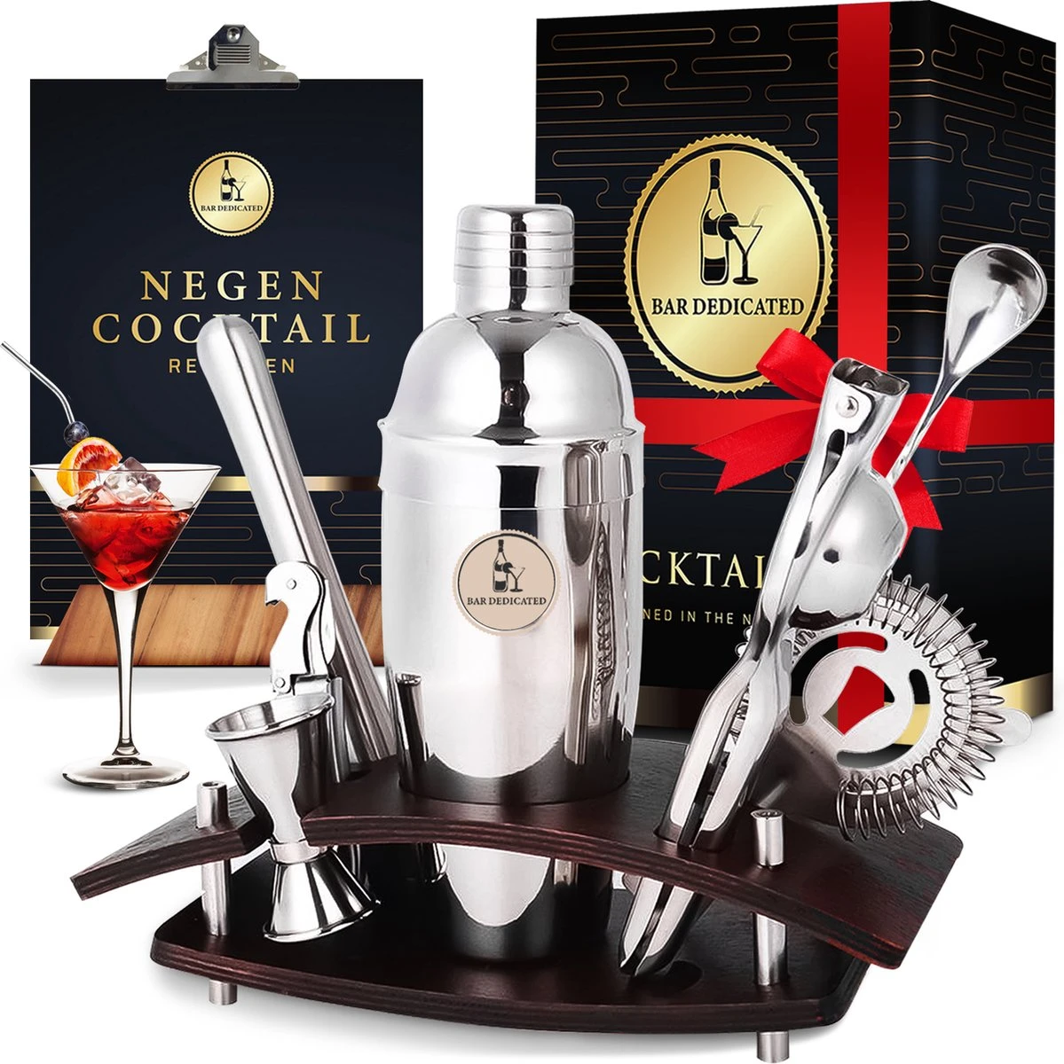 Bar Dedicated - Cocktail Shaker Luxe - Cocktail Set 750 ML - Inclusief Nederlandstalig Receptenboek - Pasen 3 Bar Dedicated - Cocktail Shaker Luxe - Cocktail Set 750 ML - Inclusief Nederlandstalig Receptenboek - Pasen