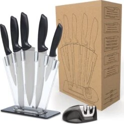 KitchenBrothers Messenset - Met Blok - 7-Delig - Met Messenslijper - RVS/Zwart -Skimask 1199x1200 2