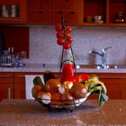 Merkloos Fruitmand Met Banaanhouder – Fruitschaal Zwart – Fruitmand Zwart Metaal – Bananenhouder – Fruitmand Hangend - Decoratieve Schaal – Keuken – 27x27x39 -Skimask 1199x1200 34