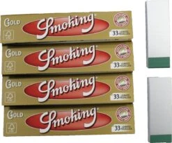 Lange Vloei| 4 X Vloeipapier | Longpaper - Smoking – Gold + 2 X Tip