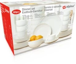 Alpina Tafelservies - Serviesset 40-delig - 8 Persoons - Vaatwasserbestendig - Geschikt Voor Magnetron - Wit -Skimask 1200x1005 8