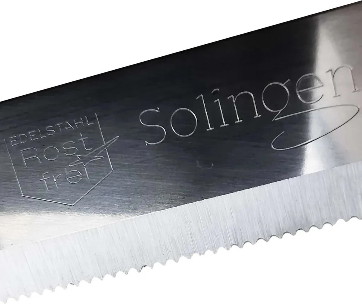 Solingen Kartelmes - Tomatenmes Met Kartel - RVS - 18,5 Cm Met "Blade Cover" - Zwart Glitter - 6 Stuks 4 Solingen Kartelmes - Tomatenmes Met Kartel - RVS - 18,5 Cm Met "Blade Cover" - Zwart Glitter - 6 Stuks - Afbeelding 2