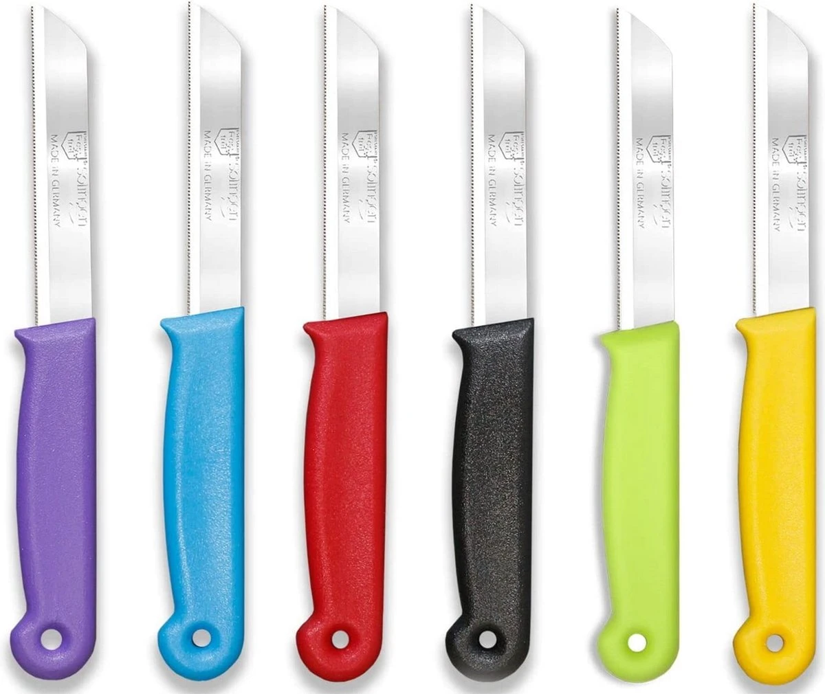 Solingen Kartelmes - Tomatenmes Met Kartel - RVS - 18,5 Cm Met "Blade Cover" - Mix - 6 Stuks 3 Solingen Kartelmes - Tomatenmes Met Kartel - RVS - 18,5 Cm Met "Blade Cover" - Mix - 6 Stuks