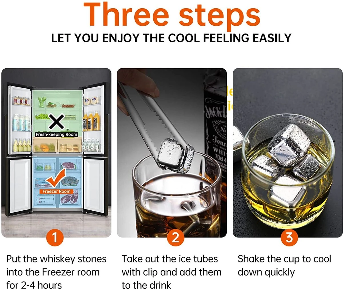 BOTC RVS Whiskey Stones Set - 9 Delig Whisky Stenen Met Ijs Tang - Herbruikbare Ijsblokjes - Metalen Ice Cubes Herbruikbaar 5 BOTC RVS Whiskey Stones Set - 9 Delig Whisky Stenen Met Ijs Tang - Herbruikbare Ijsblokjes - Metalen Ice Cubes Herbruikbaar - Afbeelding 3