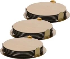 Excellent Houseware 18x Onderzetters Goud RVS Rond Met Houder 8,5 Cm Voor Glazen/bekers/kopjes