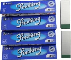 Lange Vloei| 4 X Vloeipapier | Longpaper - Smoking – Blue + 2 X Tip