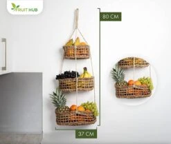 FRUIT HUB - Hangende Fruitmand - Wandplank - 100% Natuurlijk. Fruitmand Muur, Fruitopslag, Hangende Hangende Mand Keuken -Skimask 1200x1013 13