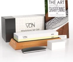 Luxe Dubbelzijdige Wetsteen Slijpsteen Set 1000 6000 Van Edelkorund (18x6x3 CM) Met E-book Voor Slijpen Van Messen E.d. Van VDN