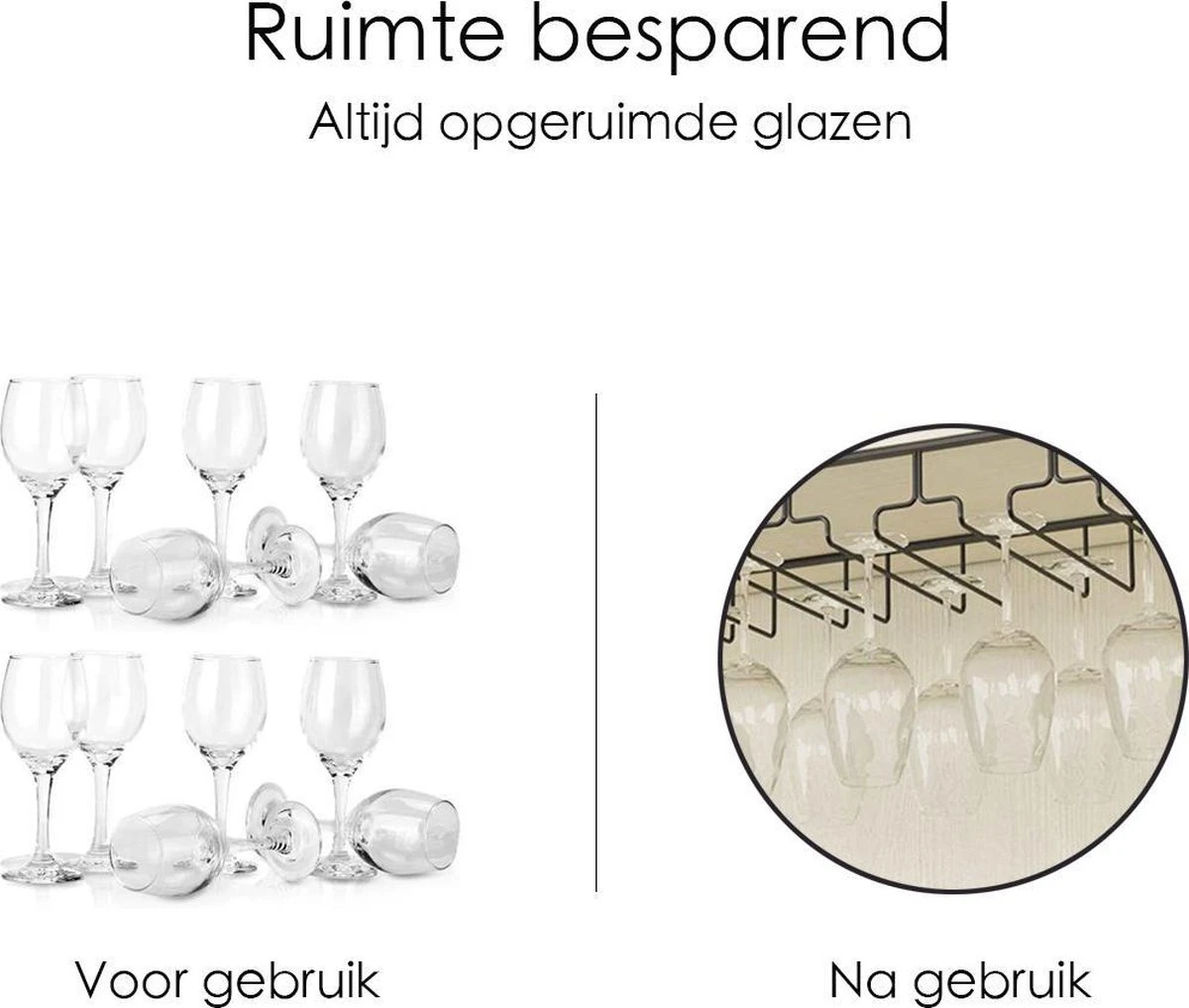 Merkloos Ophangrek Wijnglazen - Zwart - 18 Glazen - 6 Rijen - Wijnglazenhouder 5 Merkloos Ophangrek Wijnglazen - Zwart - 18 Glazen - 6 Rijen - Wijnglazenhouder - Afbeelding 3