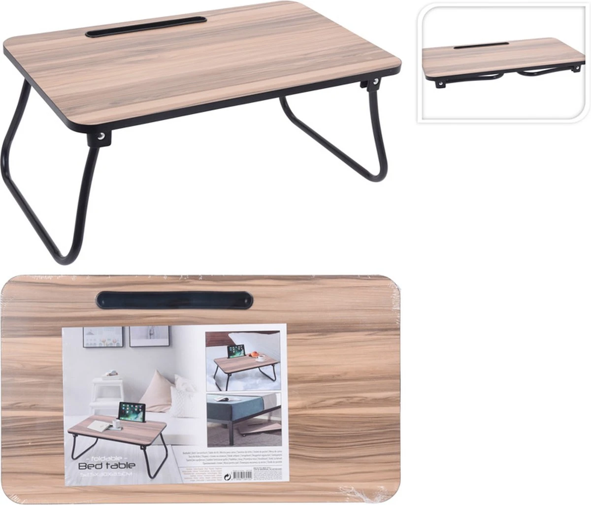 Dienblad - Uitklapbare Pootjes - Zwart Metaal - Ontbijt Op Bed - MDF - 52x30x22 Cm 4 Dienblad - Uitklapbare Pootjes - Zwart Metaal - Ontbijt Op Bed - MDF - 52x30x22 Cm - Afbeelding 2