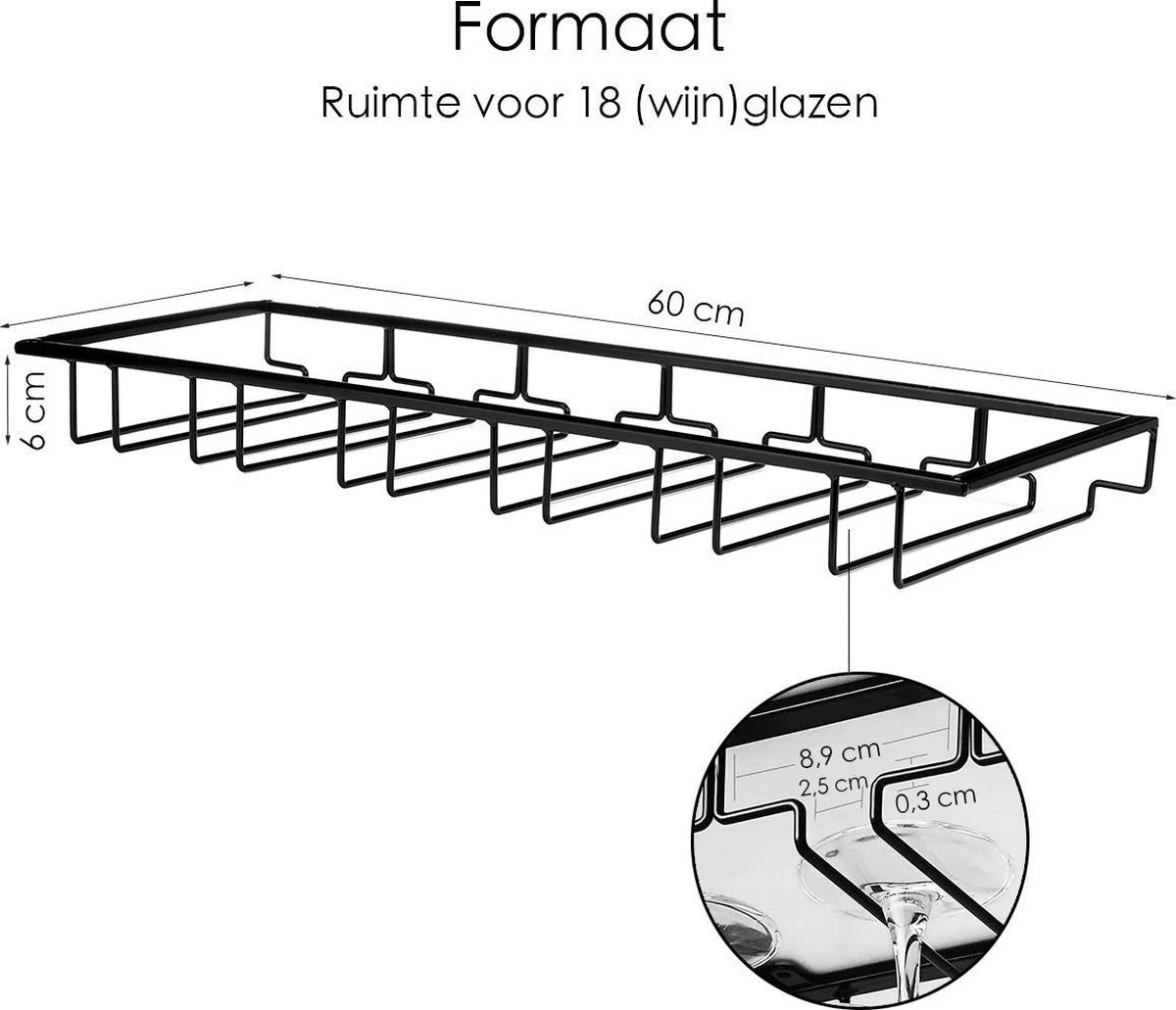 Merkloos Ophangrek Wijnglazen - Zwart - 18 Glazen - 6 Rijen - Wijnglazenhouder 9 Merkloos Ophangrek Wijnglazen - Zwart - 18 Glazen - 6 Rijen - Wijnglazenhouder - Afbeelding 7