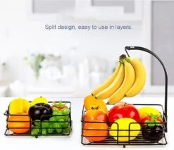 SensaHome - Fruitmand Met Bananenhouder - Vierkant 2-Laags Zwart - Fruitschaal - Etagere - Metaal - Industrial - Modern -Skimask 1200x1036 12