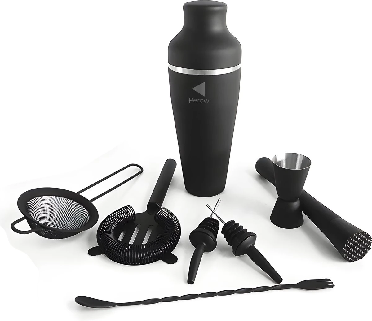 Perow - Cocktail Set - 10 Delig - Cocktail Shaker 600ml - Mat Zwart 4 Perow - Cocktail Set - 10 Delig - Cocktail Shaker 600ml - Mat Zwart - Afbeelding 2