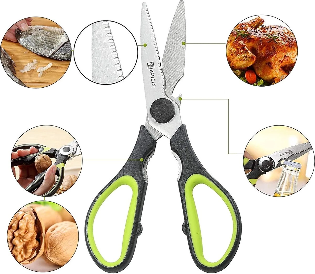 Paudin Demontabele Multifunctionele 4 In 1 Keukenschaar – Tweedelige Vlijmscherpe Roestvrijstalen Schaar - Makkelijk Schoon Te Maken - Uit Elkaar Te Halen Voor Betere Hygiëne 4 Paudin Demontabele Multifunctionele 4 In 1 Keukenschaar – Tweedelige Vlijmscherpe Roestvrijstalen Schaar - Makkelijk Schoon Te Maken - Uit Elkaar Te Halen Voor Betere Hygiëne - Afbeelding 2