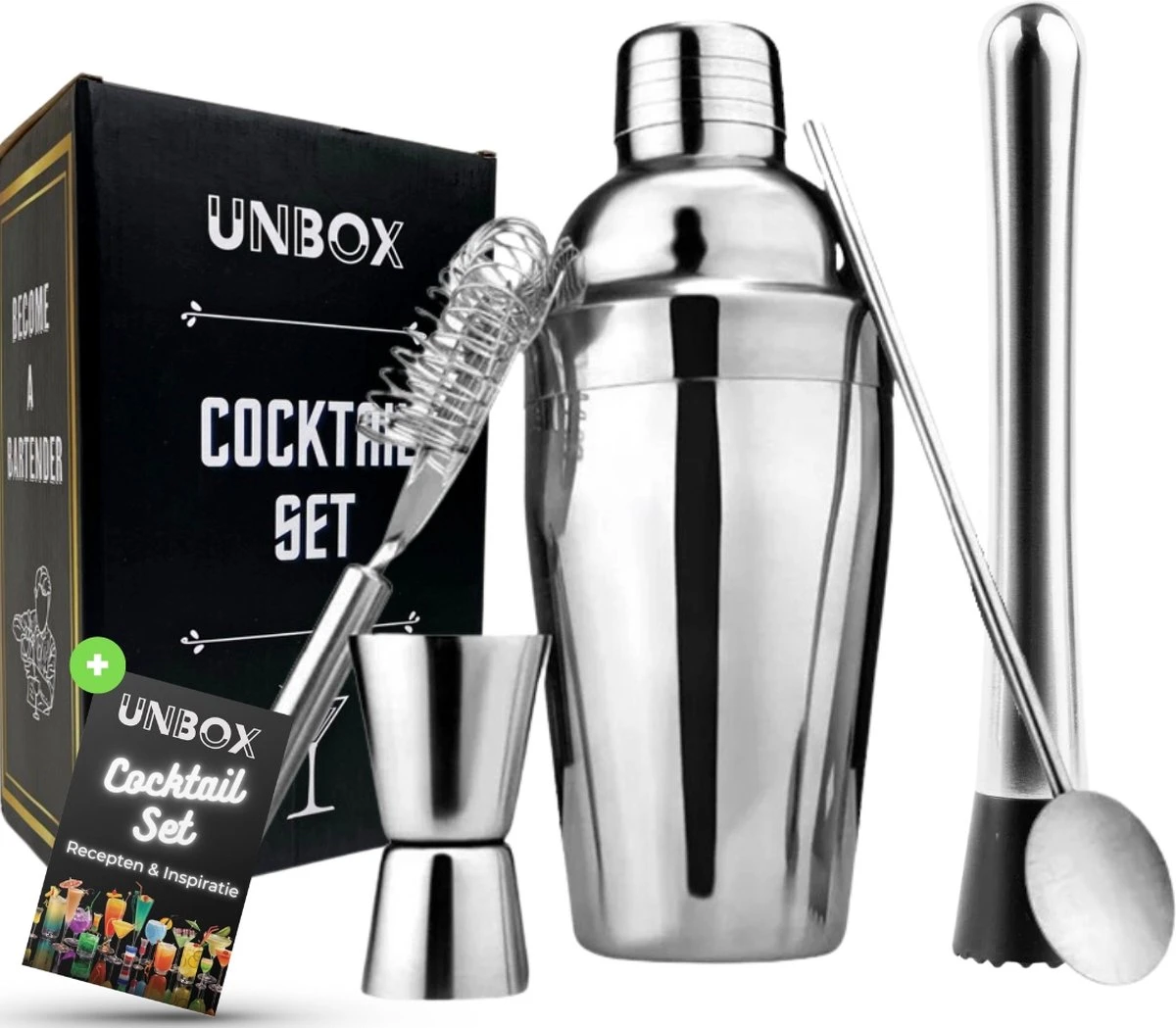 UNBOX Cocktail Set - Cocktail Shaker Set - Incl. Luxe Cadeauverpakking & Nederlandstalig Recepten E-Book 3 UNBOX Cocktail Set - Cocktail Shaker Set - Incl. Luxe Cadeauverpakking & Nederlandstalig Recepten E-Book