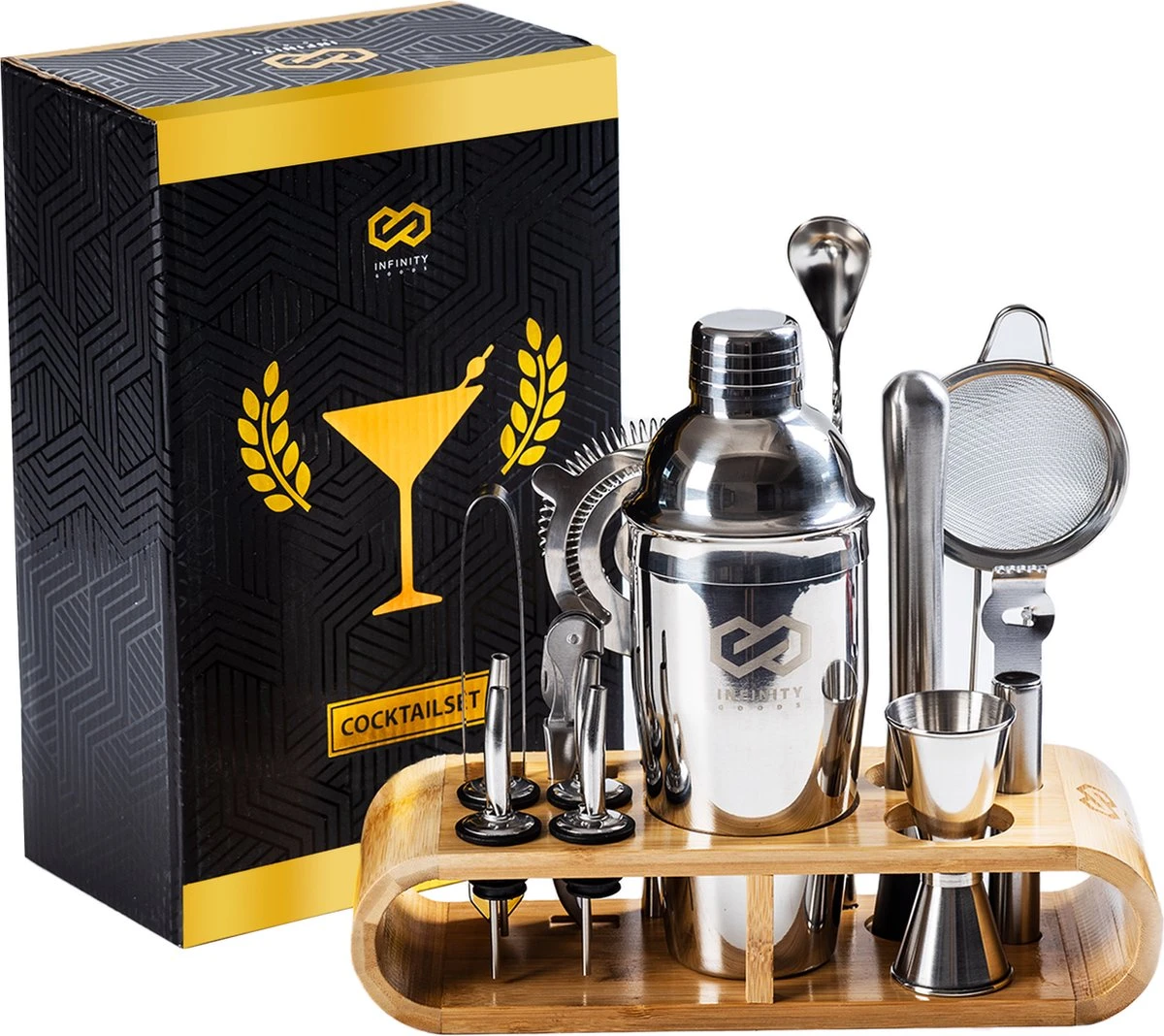 Infinity Goods Cocktailset - 15 Delige RVS Cocktail Shaker Set - Luxe Cadeauverpakking - Inclusief Recepten - RVS 3 Infinity Goods Cocktailset - 15 Delige RVS Cocktail Shaker Set - Luxe Cadeauverpakking - Inclusief Recepten - RVS