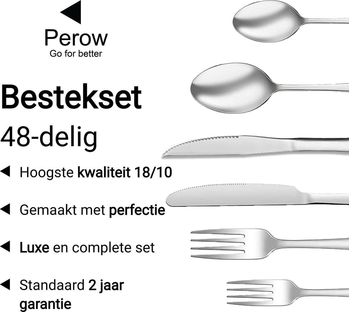 Perow 8 Persoons Bestekset - 48 Delig - 18/10 Edelstaal - Lepels, Messen, Vorken & Steakmessen - Vaatwasser Bestendig - Zilver 5 Perow 8 Persoons Bestekset - 48 Delig - 18/10 Edelstaal - Lepels, Messen, Vorken & Steakmessen - Vaatwasser Bestendig - Zilver - Afbeelding 3