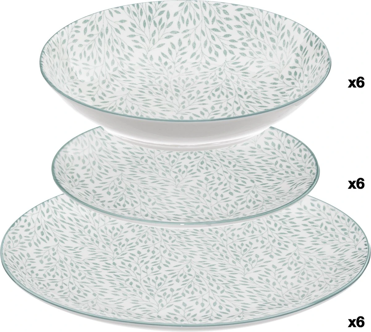 4goodz Jasmijn Groen 18-delig Servies Porselein 6 Persoons 4 4goodz Jasmijn Groen 18-delig Servies Porselein 6 Persoons - Afbeelding 2