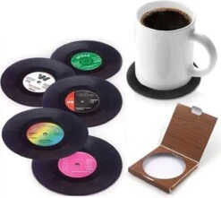 Merkloos Retro Vinyl Onderzetters | LP Onder Zetters | Vinyl Coasters 45 RPM 6 Stuks In Geschenkverpakking