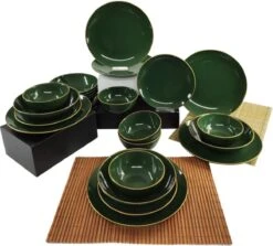 Keremika Serviesset 24 Delig 6 Persoons - Bordenset - Dinerborden - Aardewerk - Groen Met Goude Randen -Skimask 1200x1082 5