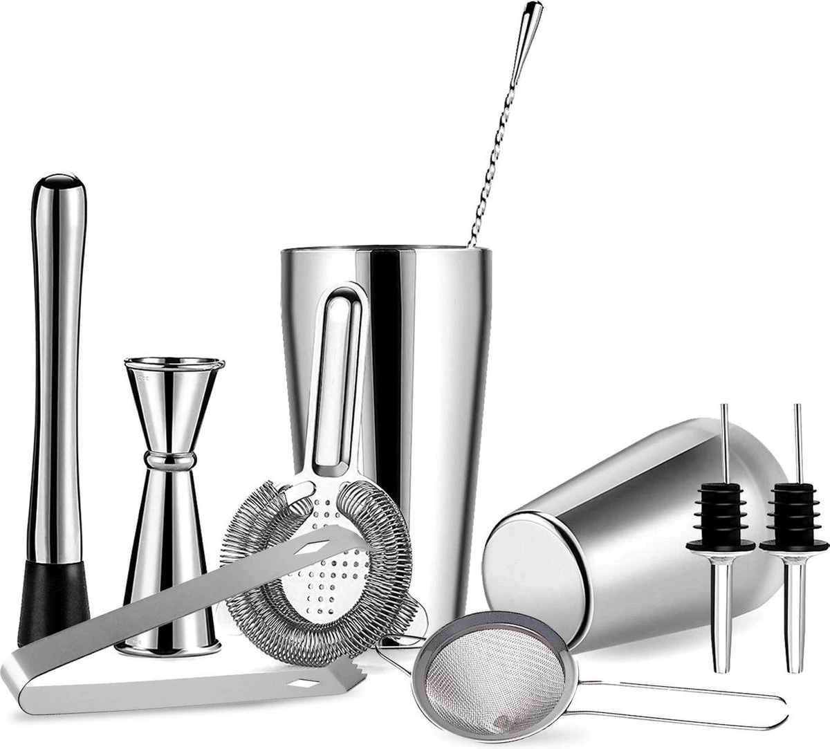 YONO Cocktail Set 10-Delig - RVS Cocktailshaker 800ml Met Bar Accessoires - Zilver 3 YONO Cocktail Set 10-Delig - RVS Cocktailshaker 800ml Met Bar Accessoires - Zilver