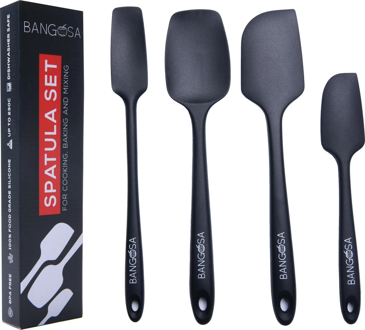 Spatel Siliconen Set Van 4 - Pannenlikker - Bakspatel - Keukengerei - Hittebestendig - Spatula - Zwart 3 Spatel Siliconen Set Van 4 - Pannenlikker - Bakspatel - Keukengerei - Hittebestendig - Spatula - Zwart