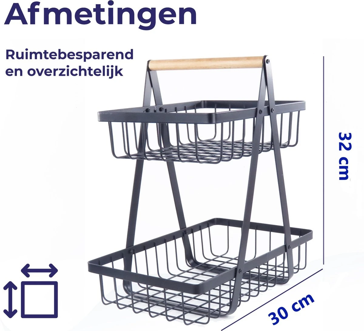 Fruitschaal Etagere 2 Lagen Voor Keuken - Large - 30x18x32 - Fruitmand Zwart Metaal - Keuken Organizer - Industrieel 6 Fruitschaal Etagere 2 Lagen Voor Keuken - Large - 30x18x32 - Fruitmand Zwart Metaal - Keuken Organizer - Industrieel - Afbeelding 4