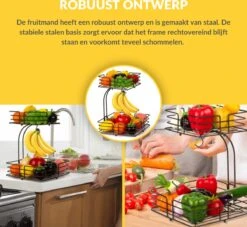 SensaHome - Fruitmand Met Bananenhouder - Vierkant 2-Laags Zwart - Fruitschaal - Etagere - Metaal - Industrial - Modern -Skimask 1200x1101 8