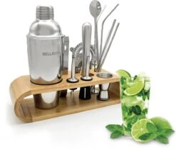 BELLAVITA Cocktail Set - 16-delig - 750ml - Cocktail Shaker - Cocktailset - Cocktailshaker - Bartender Set - Maatbeker - RVS - Bamboe