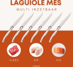 KitchenMonster® Steakmessen Laguiole Deluxe - Messenset 6 Stuks - RVS Steakmessen Vaatwasserbestendig -Skimask 1200x1104 3