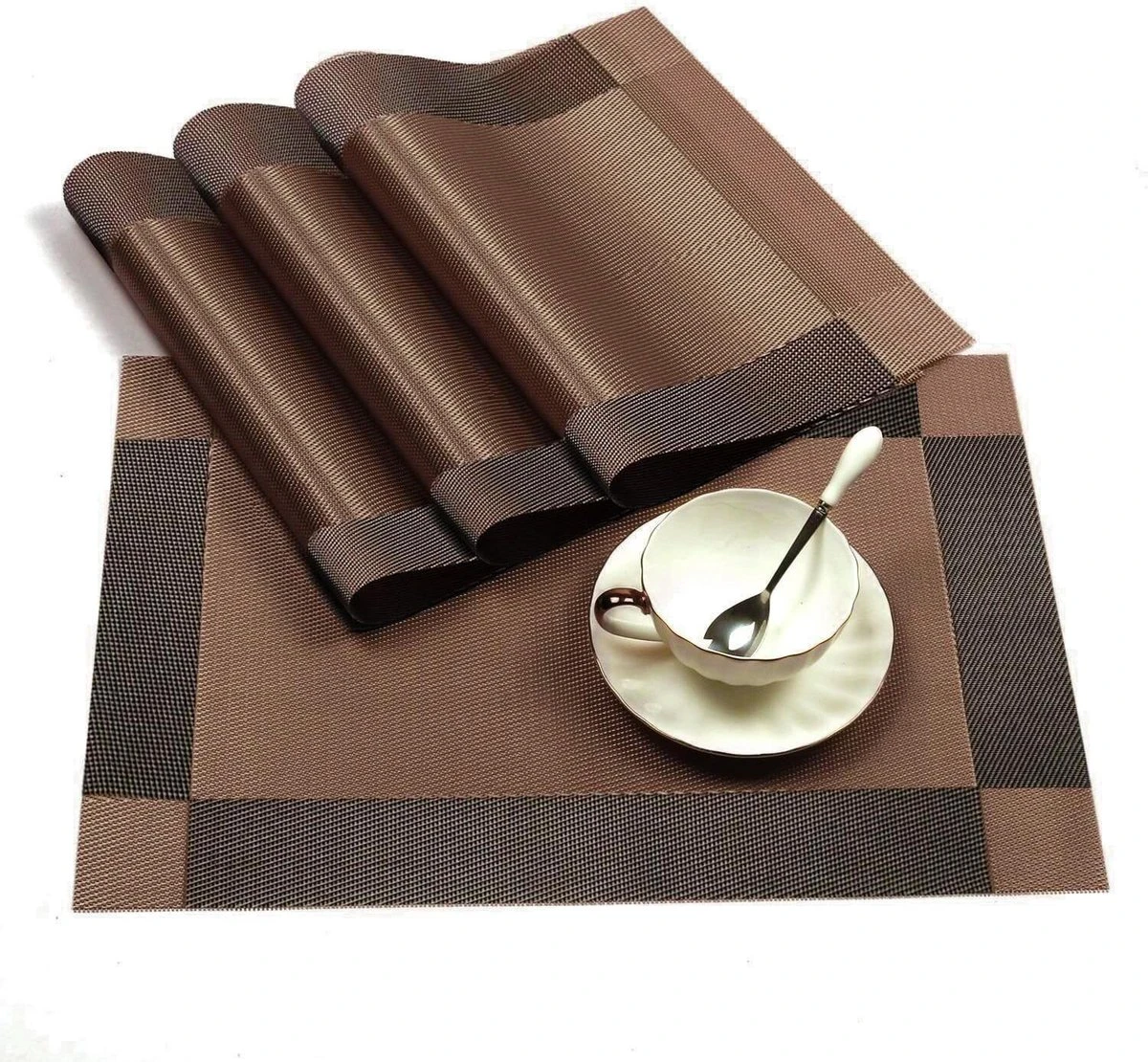 Vitamo™ Duurzame Placemats 4 Stuks - Hittebestendig - Makkelijk Schoon - Fijngeweven PVC - 30 X 45cm - Metallic Bruin 3 Vitamo™ Duurzame Placemats 4 Stuks - Hittebestendig - Makkelijk Schoon - Fijngeweven PVC - 30 X 45cm - Metallic Bruin