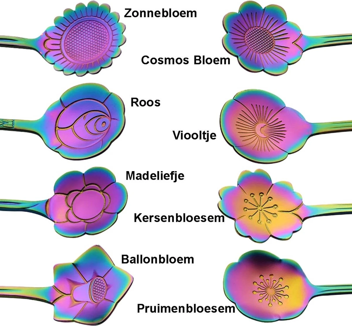 Fako Bijoux® - Bloemen Lepels Set - Theelepel / Koffielepel - 12cm - Regenboog - 8 Stuks 5 Fako Bijoux® - Bloemen Lepels Set - Theelepel / Koffielepel - 12cm - Regenboog - 8 Stuks - Afbeelding 3