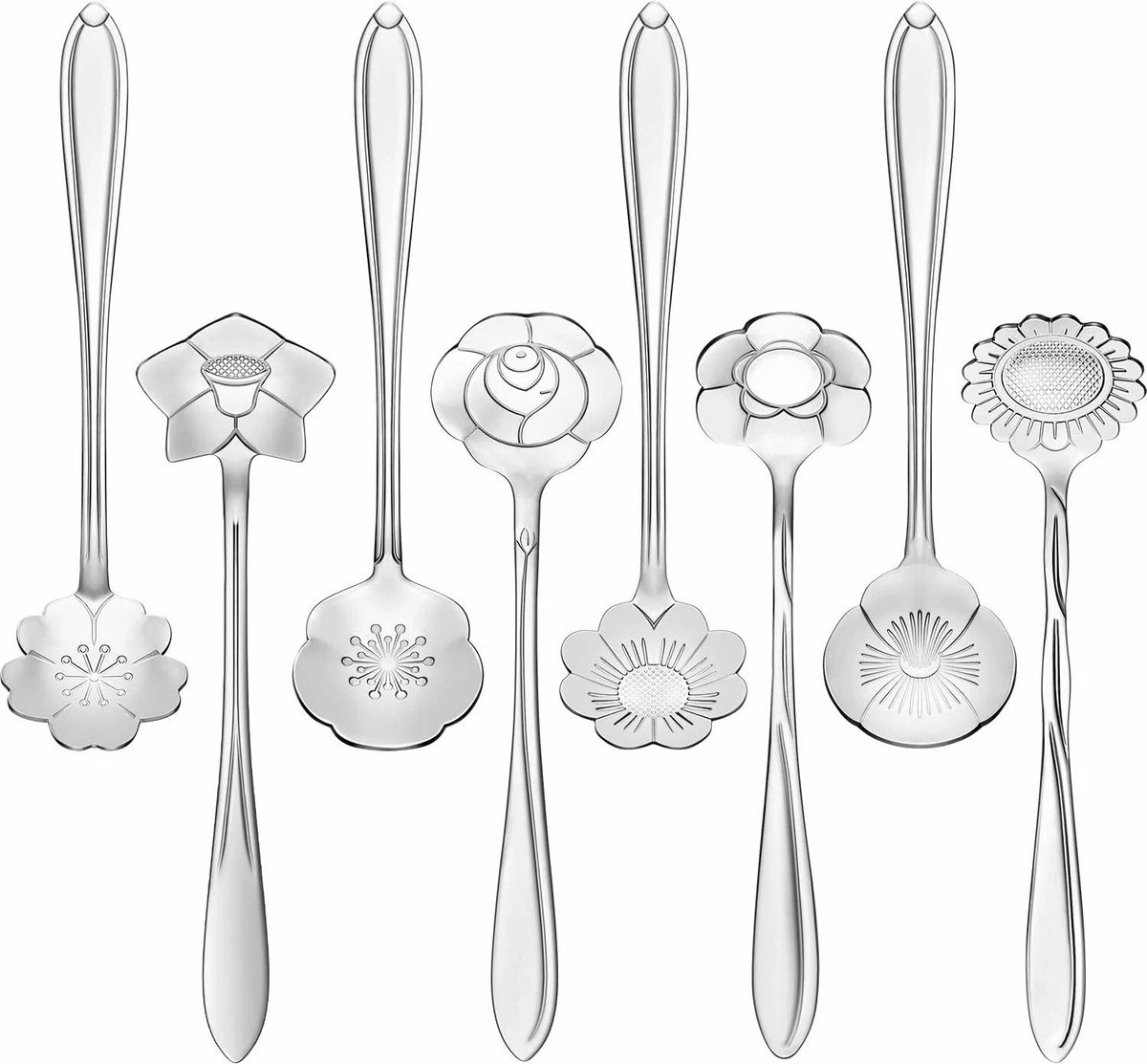 Fako Bijoux® - Bloemen Lepels Set - Theelepel / Koffielepel - 12cm - Zilver - 8 Stuks 3 Fako Bijoux® - Bloemen Lepels Set - Theelepel / Koffielepel - 12cm - Zilver - 8 Stuks