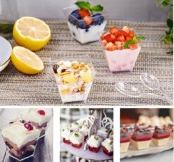 Merkloos Kleine Amuse Bakjes Voor Dessert/IJs/Fruit/Hapjes/Tapas/Toetje/Gebakje/Taartje - Herbruikbare Amusebakjes Van Kunststof - Afwasmachinebestendig - 70ML - Vierkant - 25 Stuks - Transparant -Skimask 1200x1118 14